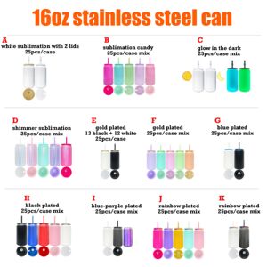 New RTS USA Warehouse 16oz White Candy Colors Blank Sublimation  Vacuum Insulated Stainless Steel Soda Beer Can Tumbler Cups