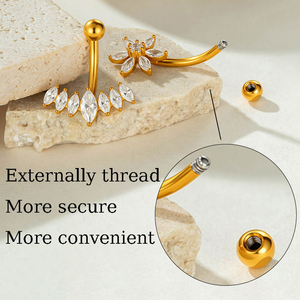 New Marquise Cluster Crown Flower CZ Dangle Stainless Steel Navel Button <strong>Ring</strong> <strong>Belly</strong> <strong>Rings</strong> Body Piercing Jewelry Wholesale - Product Image 4