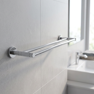 Double porte-serviettes mural en acier inoxydable finition chromée, design contemporain, facile à nettoyer, 25 pouces et plus - Product Image 3