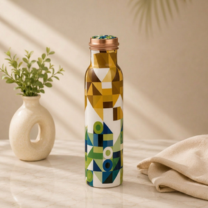 Geometric Art <b>Copper</b> Water <b>Bottle</b> Modern Designer Pure <b>Copper</b> Ayurvedic <b>Drinking</b> <b>Bottle</b> Luxury Abstract Pattern <b>Copper</b> <b>Bottle</b> - Product Image 1