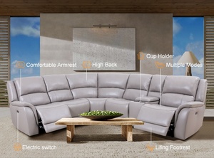 MANWAH चीयर्स फैक्टरी Wholesales के लिए असली लेदर ग्रे आरामदायक बिजली झुकनेवाला अनुभागीय सोफे कमरे में रहने वाले - Product Image 3