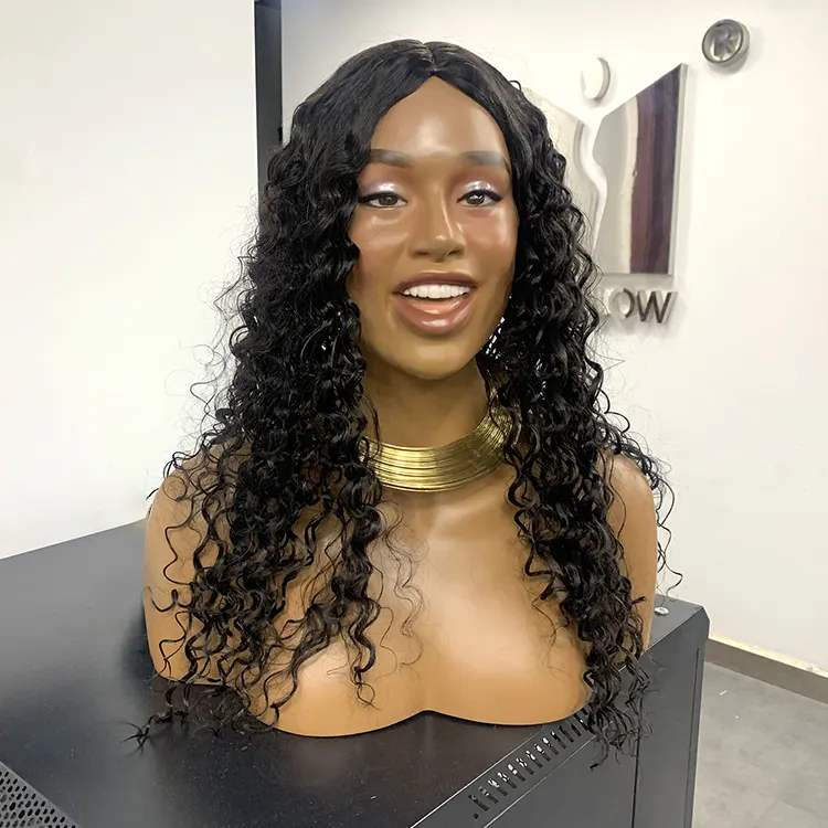H9 Neues Produkt realistische dunkelbraune afrikanische Schaufenster puppe Kopf weibliche Frau lächelndes Gesicht Schaufenster puppe Kopf mit Schulter