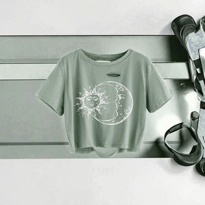 Camiseta Deportiva de Verano para Mujer, Personalizada, de Alta Calidad, Oversize, de Algodón, con Logotipo Bordado, Estilo Crop Top, Informal, para Gimnasio y Entrenamiento - Product Image 3