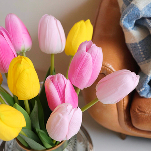 Tulipes artificielles bleu <span class=keywords><strong>rose</strong></span> pâle, fleurs artificielles au toucher réel pour la remise des diplômes, Pâques, Nouvel An et la rentrée scolaire, décoration de la maison - Product Image 1