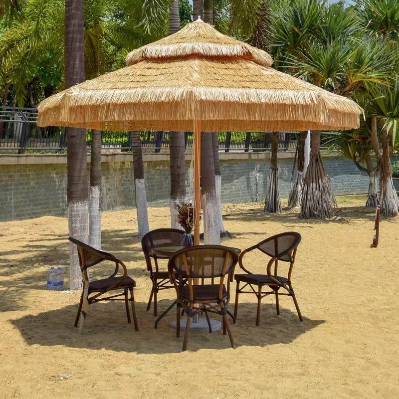 High Quality Parasol Raffia Beach Round Patio Thatch Roof Waterproof Straw Garden Outdoor Umbrella