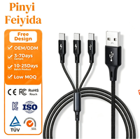 Câble de charge rapide USB A vers triple Type C 3 en 1, chargeur multi-appareils 60W, cordon de synchronisation de données pour plusieurs smartphones Type C