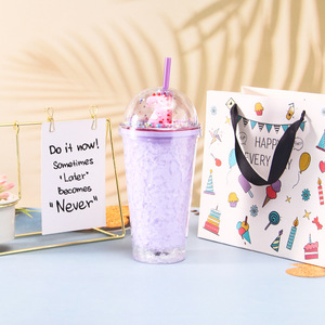 450ml Solid Pastel Color Dinosaur Pattern <b>Plastic</b> Tumbler Double Wall Design with Straw Multicolor Confetti Dome Lid Mini - Product Image 2