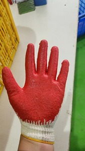 Guantes de látex rojos de alta calidad Guantes de algodón Guantes de trabajo de punto recubiertos de palma roja para el mercado de Corea - Product Image 5