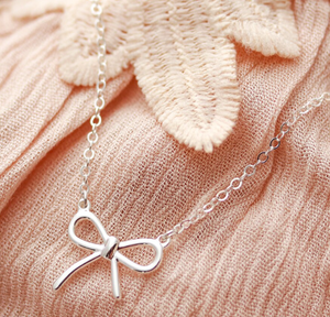 Dainty Ribbon Trendy Gold Bow Necklace chic Silver Bow Necklace Best Friend Gift Bridesmaid Gift simple pretty - Product Image 5