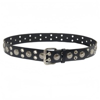 Ceinture noire cloutée avec boucle en alliage argenté, conchos décoratifs, boucle à ardillon classique – Ceinture robuste d'inspiration western