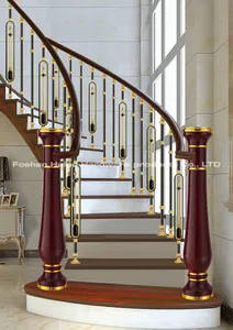 Good Quality Hotel Restaurant Light Luxury Style Gold Carved Art Metal Stair Railing Stair Column Balustrade And Handrail