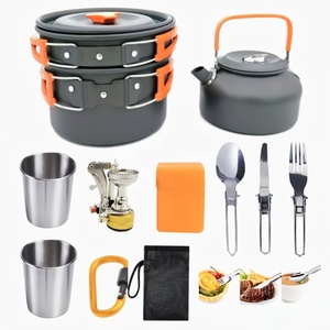 Ensemble de cuisine de camping en aluminium léger antiadhésif en acier inoxydable, kit de cuisine portable, bouilloire, ustensiles pour la randonnée en plein air - Product Image 1