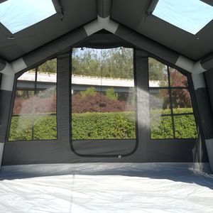 Tente de glamping gonflable en polycoton gris de 8 m² avec double porte AB, lanterneau en TPU, abri familial imperméable pour l'extérieur - Product Image 5