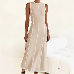 Robes mi-longues décontractées pour femmes Enyami S-XL Boutique Apparels Y2K Nouveau style <span class=keywords><strong>chic</strong></span> en tricot côtelé à col rond sans manches à rayures - Product Image 1