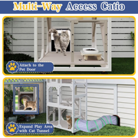 Enclos mobile pour chats d'extérieur en bois, multi-niveaux, avec roues, 3 plateformes, toit imperméable, abri gris pour félins