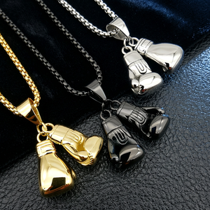 Collier pendentif gant de boxe en acier titane, or, noir, argent, bijoux décontractés hip-hop, chaîne en alliage de zinc, accessoires pour hommes et femmes - Product Image 1