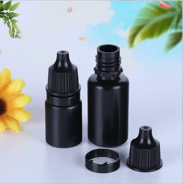 Garrafa de gotas espremível preta, 5ml 10ml 15ml 20ml, líquido pe vazio, garrafas de gota de plástico