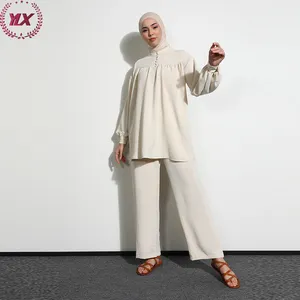 मुस्लिम महिला नरम सांस कपड़े शीर्ष पैंट सेट के साथ सरल शैली इस्लामी कपड़े