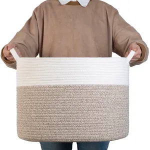 Storage Storage Baskets Cotton Wholesales 2022 New Style Large Cotton Rope Woven Laundry Storage Basket With Handles Accept Custom