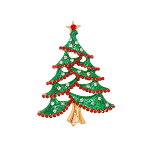Broche de árbol de Navidad, aleación chapada en oro con diamantes de imitación verdes, joyería unisex, decoración navideña - Product Image 1