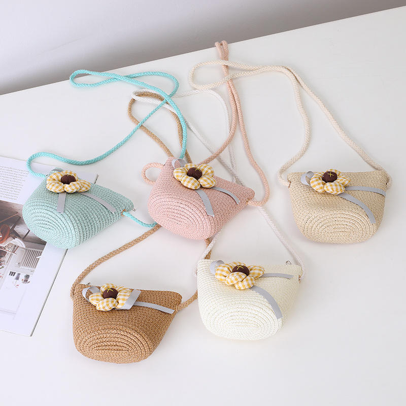Tas selempang anak kecil lucu, tas selempang bahu anyaman jerami ramah  lingkungan liburan Mini multifungsi
