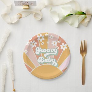 Sunbeauty Groovy 2 ° compleanno festa Boho Retro Daisy piatti di carta Groovy sole piatti di carta forniture - Product Image 5