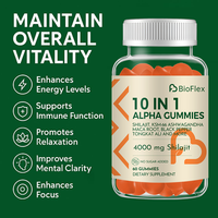 BioFlex OEM Marque Privée Naturelle 10 en 1 Alpha Gummies Pure 4000mg Gummies de Shilajit de l'Himalaya avec KSM 66 Ashwagandha