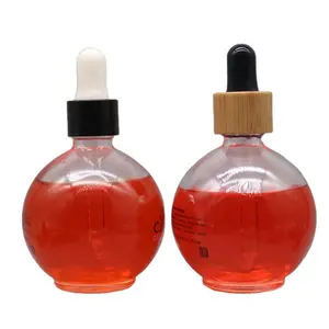 2.5盎司75毫升球形精油瓶玻璃化妆品血清滴管瓶角质层振兴油瓶带竹盖