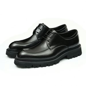 Chaussures Derby décontractées pour hommes en cuir de vachette, à bout rond, semelle épaisse et talon bas, personnalisables en gros, idéales pour les fêtes et banquets - Product Image 2