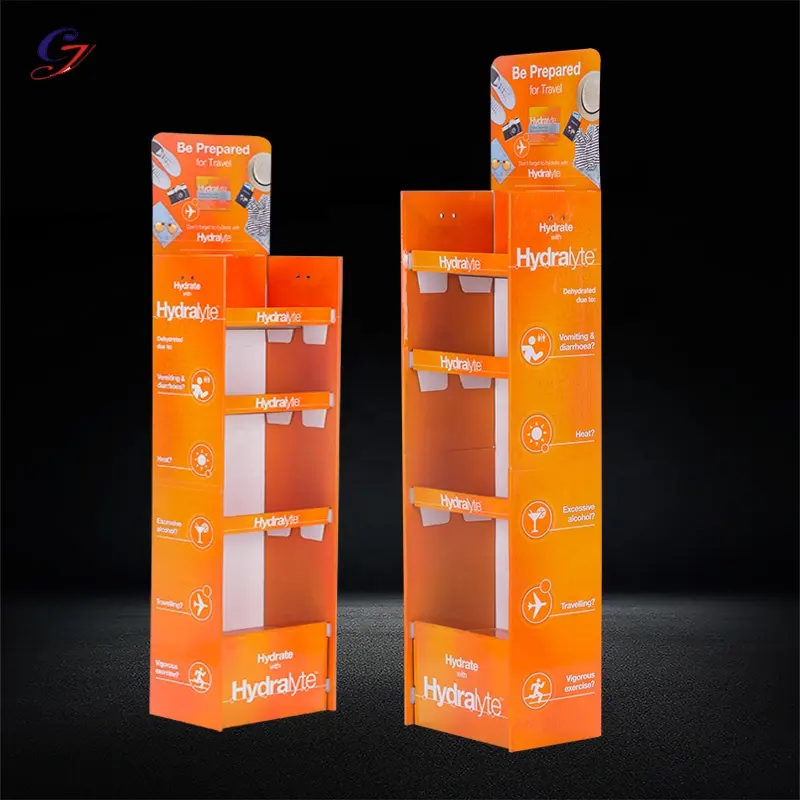 Customized Logo Retail Point Of Sales POS Cardboard Floor Display Stand POP Up 4 Tier Paper Shelf Rack For Health Supplements