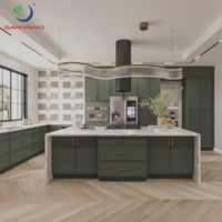 Armoires de cuisine modernes en bois massif de couleur personnalisée RTA Slim Shaker vertes Prêtes à assembler Armoire de cuisine avec îlot