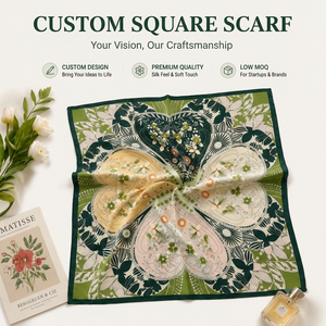 Écharpe carrée de luxe à motifs floraux et géométriques, imprimée sur mesure, effet soie, bandana tendance, design personnalisé, fabricant OEM ODM - Product Image 1