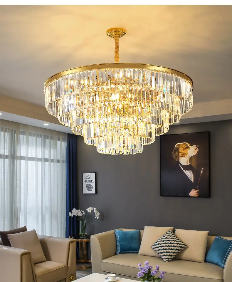 Hoge Kwaliteit Gold Kroonluchter Ronde Slaapkamer Moderne Plafond Hanglamp Luxe Crystal Led Plafondlamp