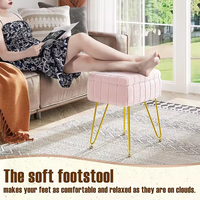Tabouret de maquillage rectangulaire doux en fausse fourrure avec rangement, 4 pieds métalliques antidérapants, siège rembourré à bas profil pour maquillage