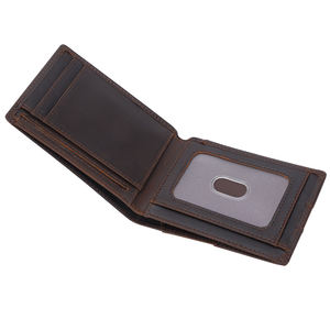 Nouveau portefeuille en cuir véritable pleine fleur marron mince avec logo personnalisé portefeuille à deux volets en cuir pur avec blocage Rfid pour hommes - Product Image 6