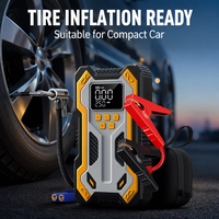 Compresseur d'air portable 12V avec démarreur de batterie, manomètre numérique et lumière d'urgence pour voiture et moto