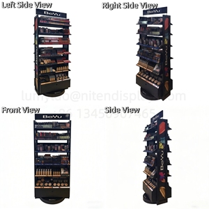 360° <b>Rotating</b> Double‑Sided Cosmetic <b>Display</b> <b>Stand</b> Retail Makeup Rack With Storage Drawer & Custom Top Sign - Product Image 4