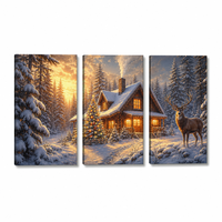 Peinture sur toile abstraite moderne en 3 panneaux, impressions d'art mural sur le thème de Noël et de l'hiver, décoration personnalisable pour la maison, cadeau de fête pour le salon