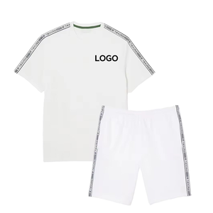 Custom Men's Pink 2-Piece Sports <b>Set</b> 100% Cotton Crew Neck Quick-Dry Short Sleeve T-Shirt Drawstring Shorts Lightweight - Product Image 1