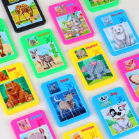 Permainan Edukasi Klasik Montessori Mini Animal Sliding Word Grid Kayu Plastik 12-Piece Puzzle Jigsaw Warna-warni untuk Anak