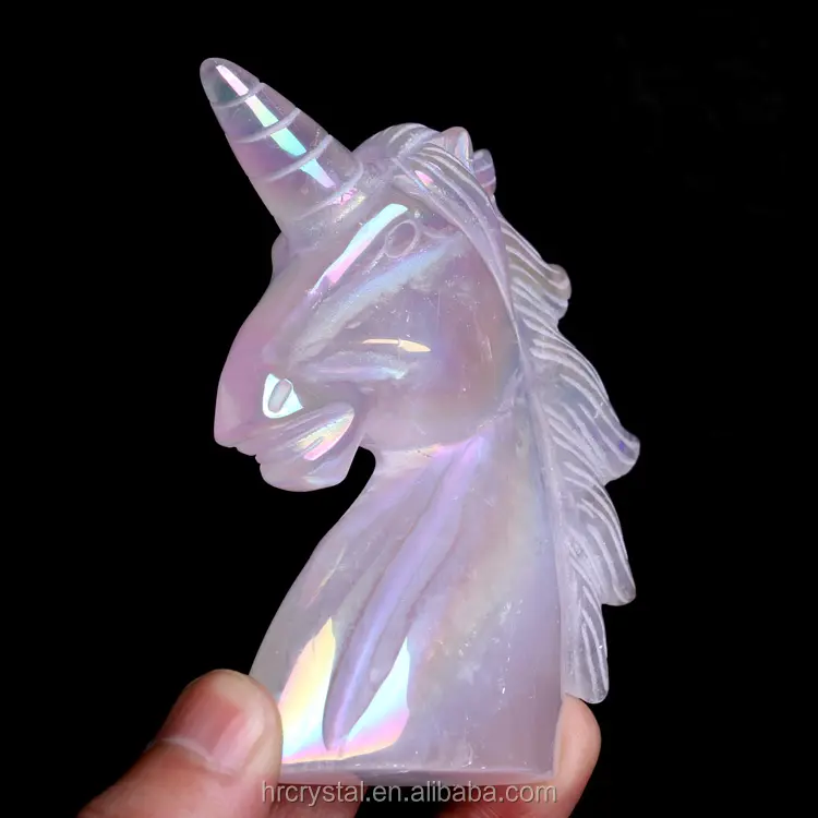 Belle figurine di animali di cristallo angelo Aura cristallo di quarzo rosa animali di unicorno intaglio