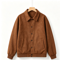 Blouson Bomber Homme Marron en Daim à Col Montant, Fermeture Éclair, Coupe Ample, Manches Raglan, Patchwork, Imperméable, Coupe-Vent, Décontracté Automne, OEM