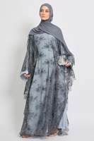 Abaya de mariage et de l'Aïd pour femme, élégante, respirante, en dentelle grise brodée, personnalisée par LEDUO ODM, printemps-automne