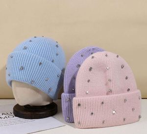 Wholesale Fashion Rabbit Fur Knitted <b>Hats</b> <b>for</b> Women Winter Warm Rhinestone Beaded Embellished Jeweled Beanie With Crystals - Product Image 2