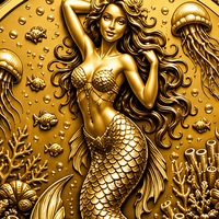 Pièce commémorative de luxe en cuivre fin .999 de 5 oz, créatures mythiques, plaquée or, relief 3D, sirène, souvenir avec boîte cadeau