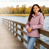 Veste imperméable mi-lourde pour filles, doublure en fourrure sherpa confortable, coupe-vent à capuche résistant à l'eau, veste zippée pour filles
