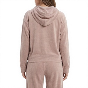 <b>Women's</b> <b>Velour</b> Hoodie Sweatshirt Set Drop Shoulder Pullover Top with Pockets Casual Autumn Outfit - Product Image 3