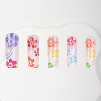 Uñas postizas al por mayor, largas, multicolor, con diseño de hibisco, 24 unidades, puntas de uñas postizas de ABS pre-diseñadas