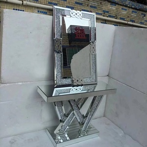 Table <span class=keywords><strong>console</strong></span> miroir de luxe moderne argentée avec diamants pour salon et <span class=keywords><strong>couloir</strong></span>, vente en gros, directement de l'usine - Product Image 6