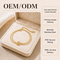 Bracelet double couche en acier inoxydable 316L plaqué or PVD 18 carats avec breloque soleil pour femme, étanche et ajustable, chaîne tendance, vente en gros